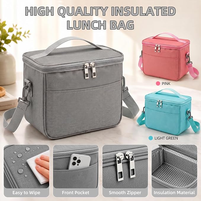 Bento Box adults Lunch Box - 2130ml Lunch Box Containers with Insulated Lunch Bag, Utensils & Sauce Container, Leak Proof Bento Box for Men Women, Reusable Plastic Lunchbox for Work, Meal Prep, Grey