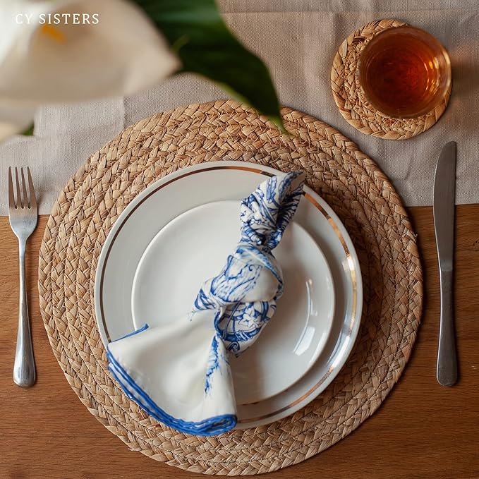 Round Placemats Set of 8 Natural Woven Rattan Placemats, Braided Boho Farmhouse Place Mats Heat Resistant Dining Table Mats Straw Placemat Wicker Outdoor Placemat for Patio Table 13.4''
