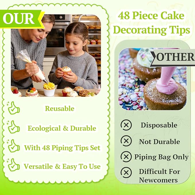 Hendiy Piping Tips Set, Stainless Steel Frosting Piping Kit with 48 Cake Decorating Tip, Small Frosting Icing Tips Baking Tools for Cupcakes, Cake, Cookie