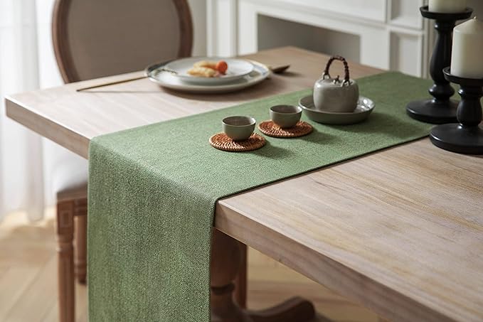 ZeeMart Burlap Style Farmhouse Table Runners 36 Inches Long, Green Rustic Woven Dining Table Runner for Everyday Use, 14x36 Inches, Grass Green