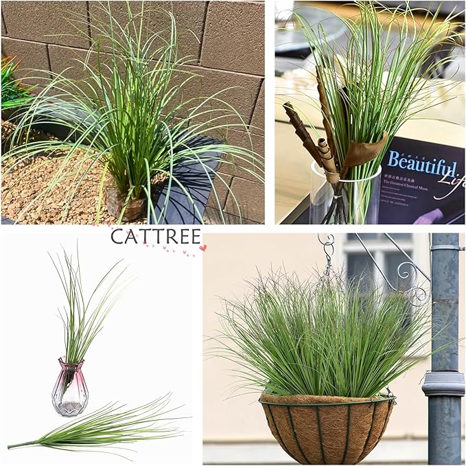 CATTREE Artificial Wheat Grass Shrubs, Fake Plants Faux Greenery Plastic Bushes Tall Stems for Outdoor Indoor Wedding Christmas Decor Office Yard Table Arrangements Planter Filler Decoration 8 Pack