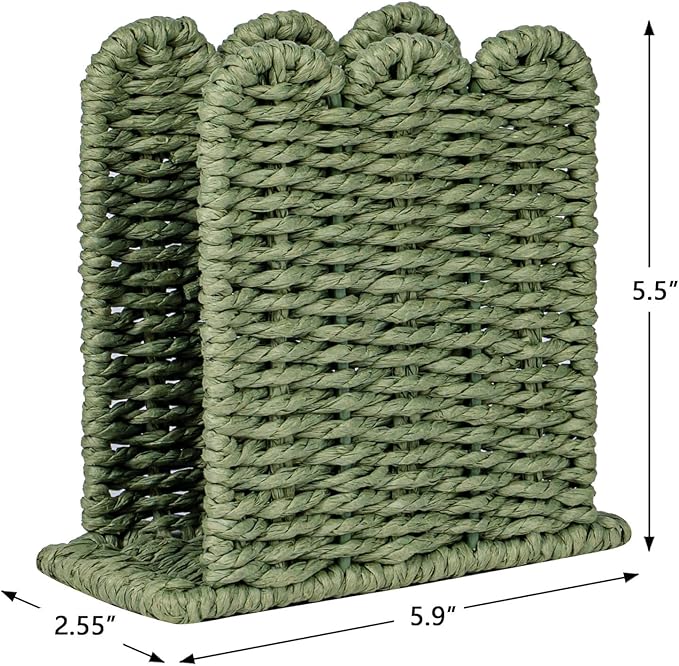 CubesLand Scalloped Edge Napkin Holder for Table Home Rustic Room Decor, Standing Paper Rope Napkin Dispenser for Kitchen Dining Hotel, Cocktail Napkin Holder for Indoor & Outdoor Party, Green
