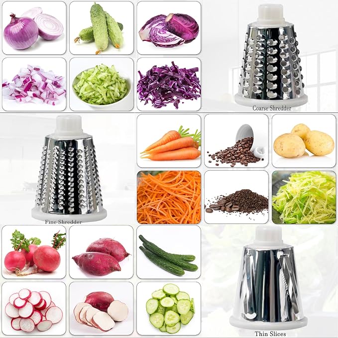 YOUCZON Rotary Cheese Grater Multi-Purpose Stainless Steel Cheese Shredder - Cheese Grater With Handle Effortless Grating of Carrots, Potatoes, Vegetables, and Fruits (White)