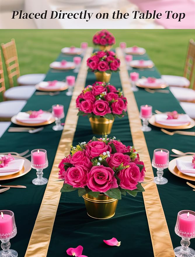 BLOSMON Hot Pink Flowers for Wedding: 10 Pcs Fakel Rose Balls for Table | Easy to Use Artifical Silk Kissing Bouquet Floral Arrangement for Home Party Event DIY Decoration