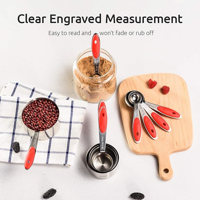 Measuring Cups : U-Taste 18/8 Stainless Steel Measuring Cups and Spoons Set of 10 Piece, Upgraded Thickness Handle(Red)