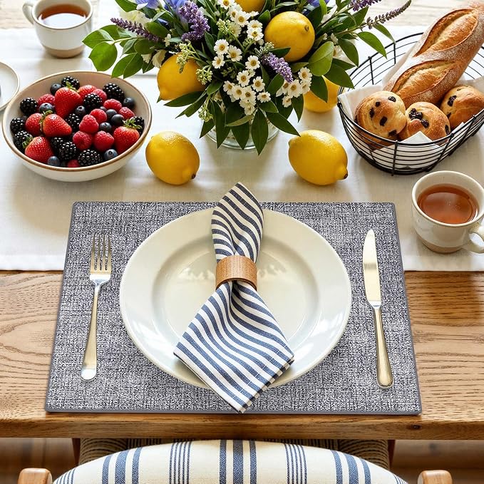 homing Faux Leather Heat Resistant Placemats 8 Packs, Waterproof Wipeable Dining PU Place Mats for Indoor & Outdoor, Easy to Clean, Smokey Grey