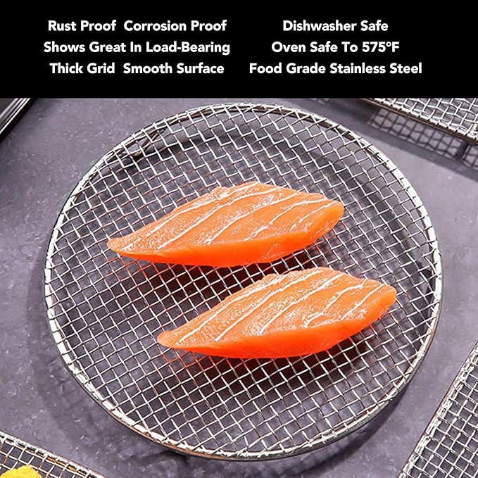 Cooling Racks, Stainless Steel Wire Cooking Rack Grid Wire Rack Baking Roasting Grilling Drying Rack for Chicken Bacon(Large-Round)