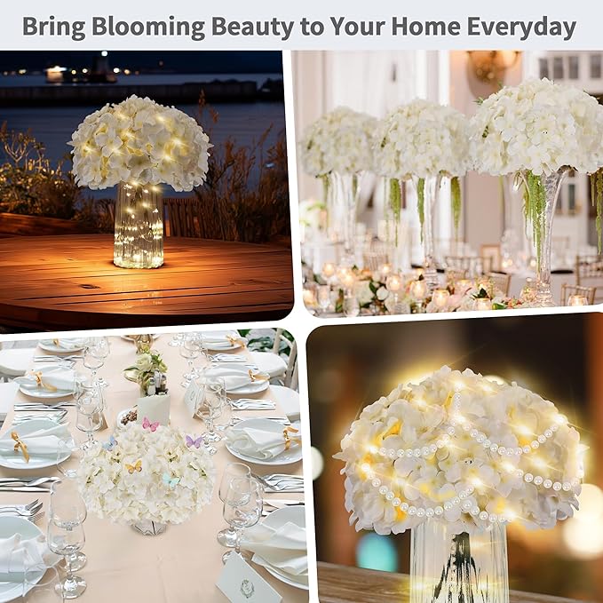 Artificial Hydrangea Flowers Bulk 40PCS with Stems Full Fluffy Silk Hydrangea Heads for DIY Floral Arrangements Home Decor Table Centerpieces Small Wedding Bouquets Party Decorations