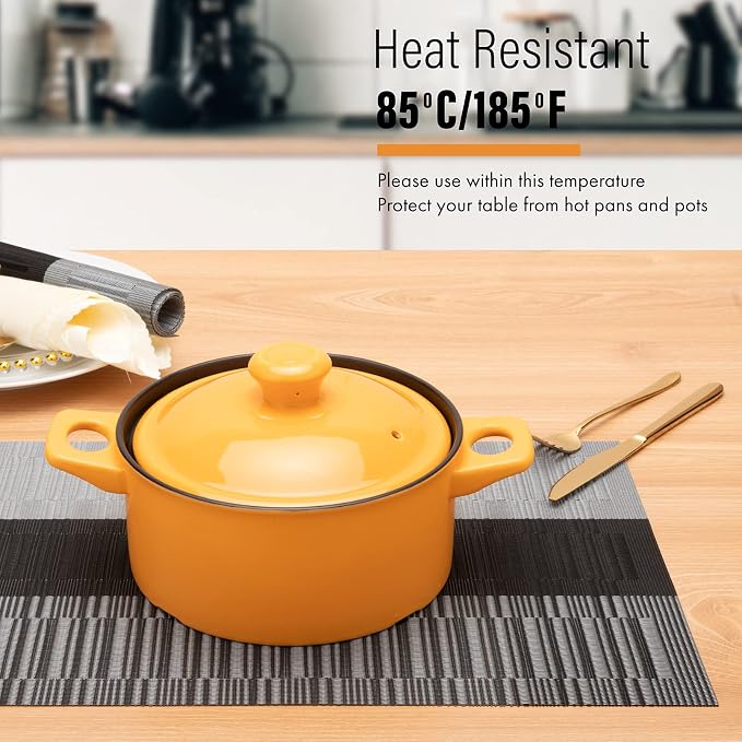 Winknowl Placemats Set of 4, Heat Resistant Non-Slip Vinyl Woven Table Mats for Dining Table, Washable Durable Elegant Place Mats for Kitchen Indoor/Outdoor Use (Black)