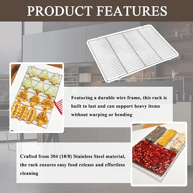 Set of 2 Large sized Cooling Racks, for Cooking, Roasting, Drying, Rust-Resistant 304 (18/8) Stainless Steel Cooling Grilling for Baking, Heavy Duty Tight-Wire, Oven safe, 23.6 x 15.7 inches