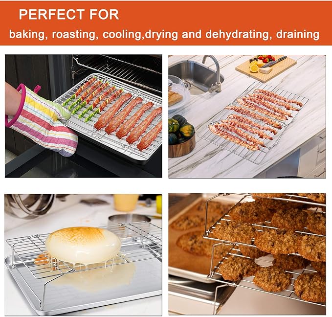 P&P CHEF Cooling Rack, 5-Tier Stainless Steel Stackable Baking Cooking Racks for Cooling Roasting Grilling, Collapsible & Heavy Duty, Oven Safe & Easy Clean, 16.5" x 11.4", Silver