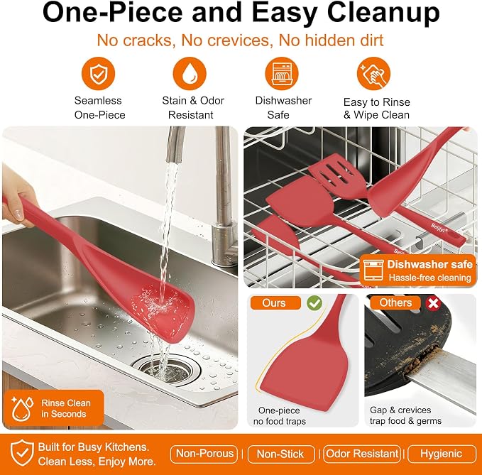 Beijiyi 4 Pack Silicone Spatula Set, High Heat Resistant, For Non-Stick Pan | Food Grade, BPA Free, Scratch-Free, Non-Toxic Kitchen Utensils, Turner Flipper for Cooking, Flipping, Dishwasher Safe