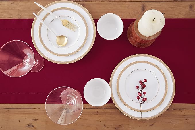 Solino Home Cotton Linen Red Table Runner 72 Inches Long - Hemstitch Table Runner 14 x 72 Inch for Dresser, Dining and 4th of July