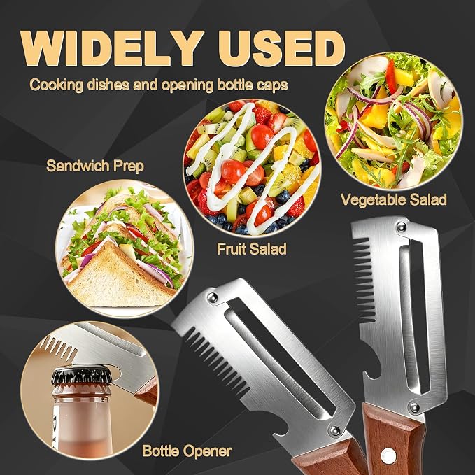 Multifunctional Vegetable Peeler for Kitchen, 3-in-1 Stainless Steel Potato Carrot Peeler with Bottle Opener, Zero Snag Wooden Peeler for Fruits & Veggies (2 PCS)
