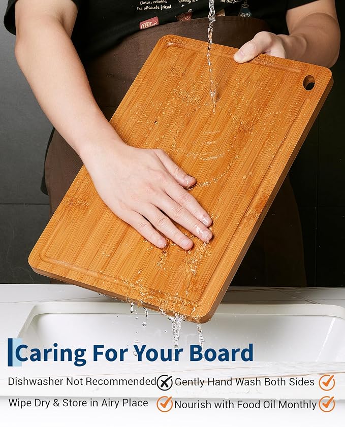 Garvee Deep-Carbonized Bamboo Cutting Board Set of 3 - cutting board set with Handle, Bamboo Cutting Boards for Kitchen, Heavy Duty chopping board with deep juicy groove 15x10, 12x8, 9x6 inch