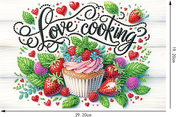 BAYUNOE DIY Diamond Serving Tray Rectangular Wooden Breakfast Tray with Handle Handmade Diamond Art Painting Spring Creative Dinner Plate Coffee Room Living Home Organizer-Cupcake