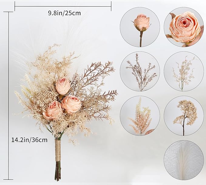 Fake Flowers Bouquet for Decorations Coral Boho Artificial Flowers Silk Flowers for Home Decor Indoor Boho Home Decor Flower Centerpieces for Coffee Table Decor (Coral Boho)