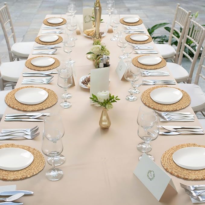 Kochorie Set of 12 Round Woven Placemats 13.5-Inch Natural Water Hyacinth Plant Placemats Hand-Woven Boho Rattan Placemat Wicker Weave Table Mats for Home Dinner Plates Holiday Supplies