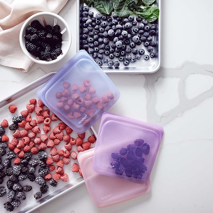 Stasher Premium Silicone Reusable Food Storage Sandwich Bag, Blueberry, Microwave, Sous Vide, Dishwasher, Oven and Freezer Safe, BPA Free, Leak-free, Eco-friendly, 28 Oz (Pack of 2)