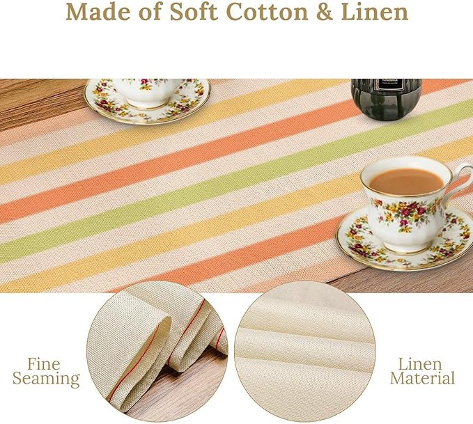 Striped Table Runner,Modern Minimalism Yellow Pink Green Table Runner for Home Kitchen Table Decor Dining Coffee Room Birthday Party Decor 13x72 Inch
