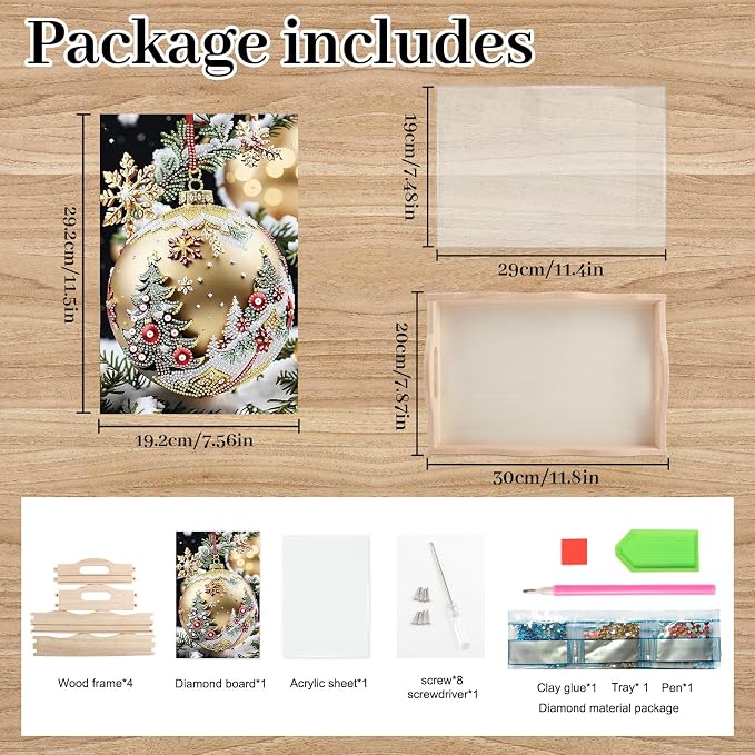 DIY Diamond Serving Tray Rectangular Breakfast Tray with Handle Handmade Diamond Art Painting Wooden Tray for Dinner Plate Coffee Room Living Home Organizer-Decorative Balls