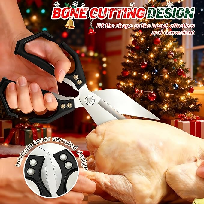 Seattleget Multifunctional Heavy-Duty Kitchen Shears,Chicken Bone Scissors,Japanese Style High Carbon Steel Cooking Scissors,Poultry Shear,Poultry Shear,for Meat,Seafood and Bone Cutting(Black)