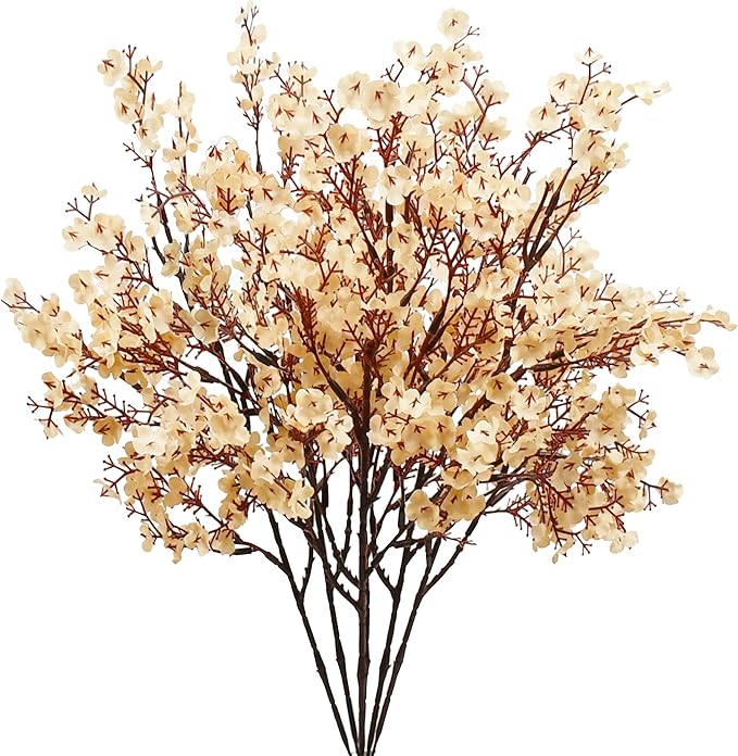 Mandy's Champagne Artificial Baby’s Breath Flowers 6 Bundles Silk Gypsophila, 18.5 Inch European Style Modern Home Decor Centerpiece, Neutral Wedding Flower Arrangements