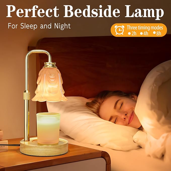 Candle Warmer Lamp with Timer Dimmer, Adjustable Height White Tulip Candle Wax Warmer, Christmas Birthday Gift for Mom Women,House Warming Gifts for New Home Bedroom Decor,White-Tulip