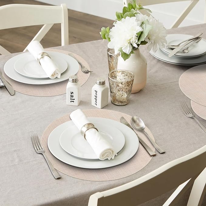 Niviy Beige Round Placemats Set of 4, 15 Inch Washable Easy to Clean Heat-Resistant Anti-Skid Beige Placemats for Holiday Party Kitchen Dining Room Decoration