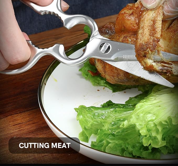 Stainless Steel Detachable Kitchen Shears Full-Steel Forged Metal Scissors for Food, Professional Chef Shears Bone Cutting Meat Pizza Scissors Kitchen Utensils Come Apart, Silver