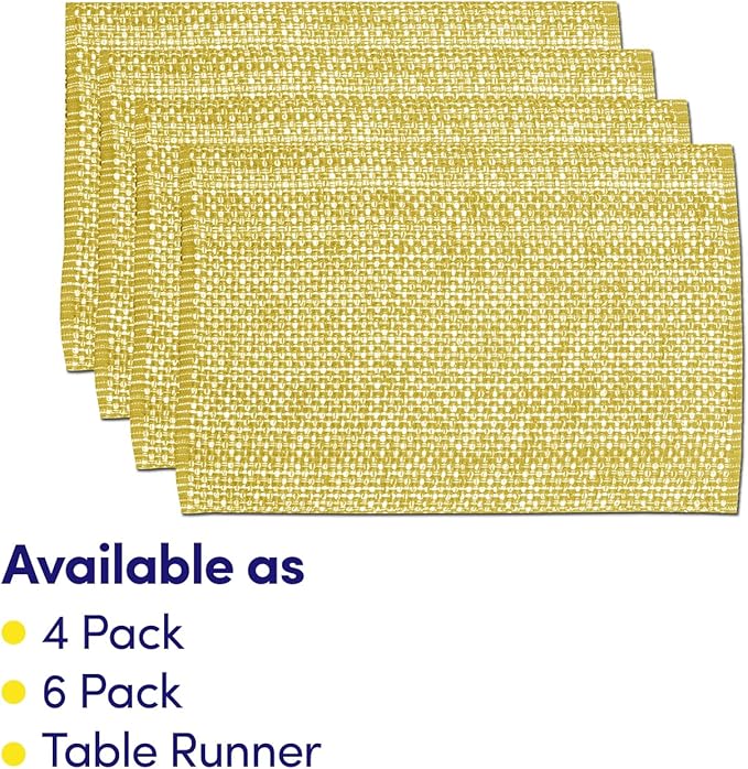 Sweet Home Collection 100% Cotton Placemats for Dining Room Rectangle Two Tone Woven Fabric 13" x 19" Soft Durable Table Mat Set, Set of 6, Gold