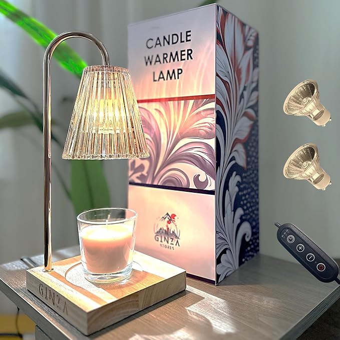 Ginza Candle Warmer Lamp with Timer, Living Room Decor | Gifts for Easter Mom Women Friend Sister | Birthday Gifts for mom | Candle Wax Warmer with 2 Bulbs Home Decoration Amber