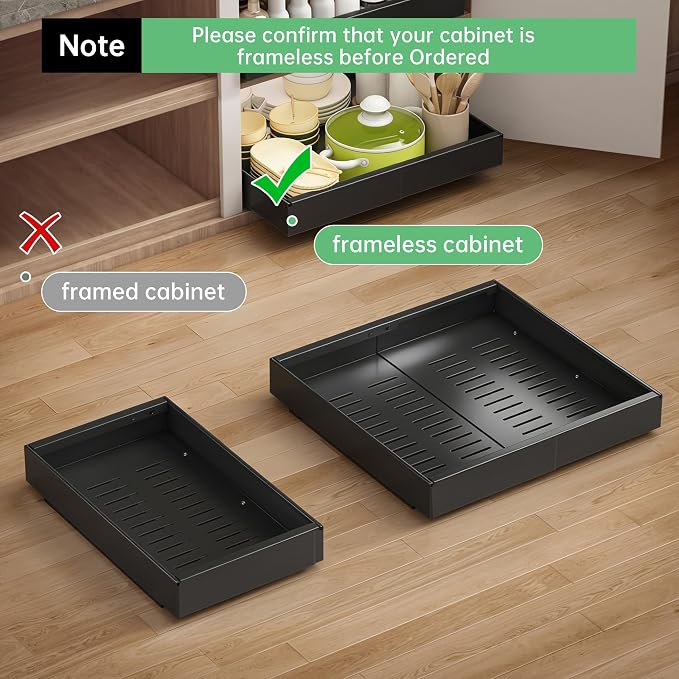 Pull out Cabinet Organizer, 1 pack, 20.5" Deep Heavy Slide out Drawers, Upgrade Three Triple-Slide Rail Systems, Expandable 12.8"-20.8" Roll out Shelf Storage for Kitchen Base Cabinet Organization