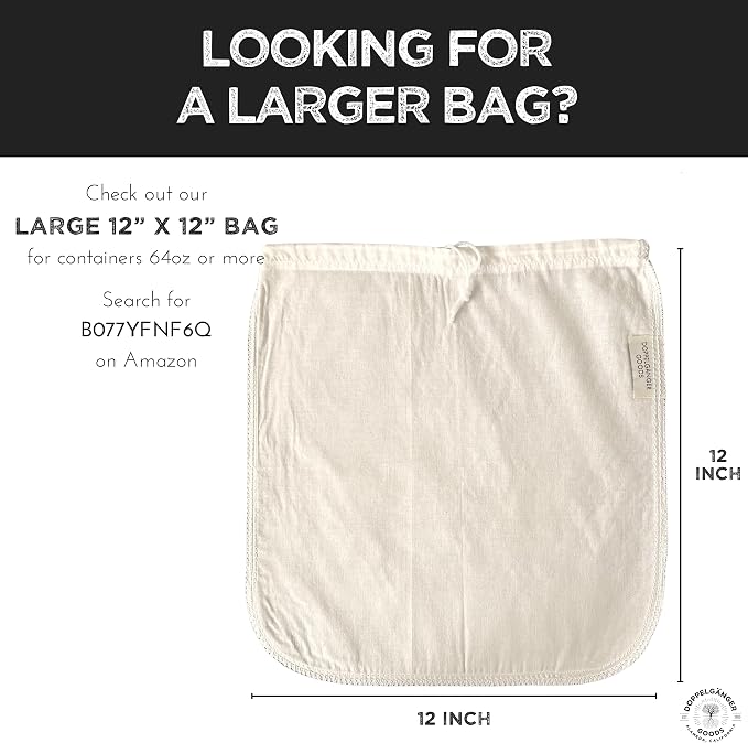 (2-Pack, Medium 8in x 12in) Organic Cotton Cold Brew Coffee Bag - Designed in California - Reusable Coffee Filter with EasyOpen Drawstring Cold Brew Maker for Pitchers, Mason Jars, & Toddy Systems