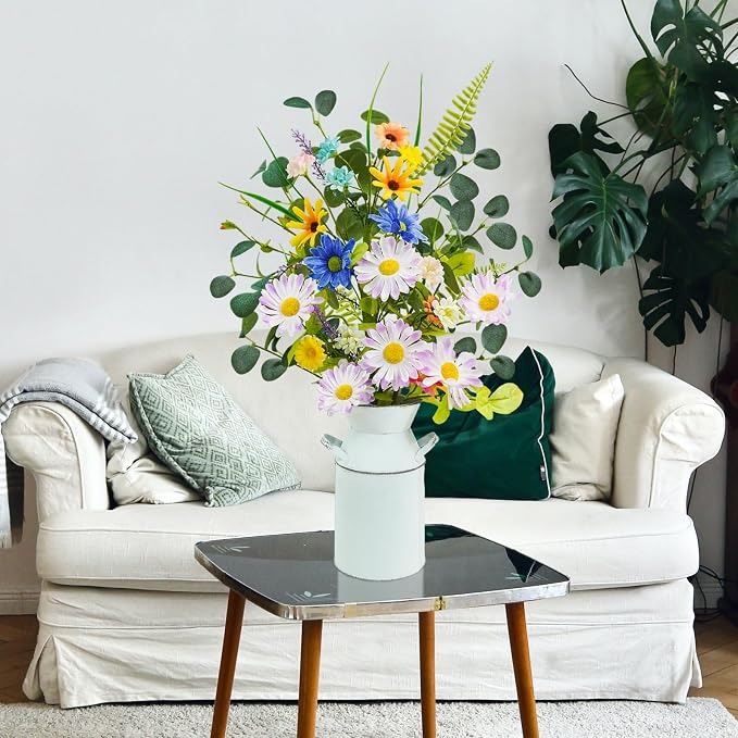 Krissing Fake Flowers with Vase, 23" Tall Faux Floral Arrangement in Metal Pot Silk Artificial Wild Yellow Flowers Greenery Stems for Table Centerpieces Home Dining Room Spring Decor