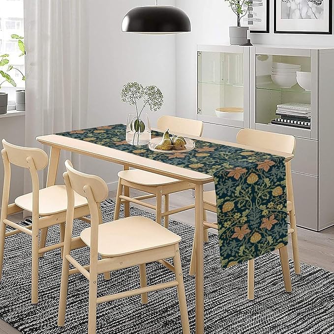 William Morris Floral Table Runner,Retro Floral Botanical Art Rustic Decor Table Runner for Home Indoor Outdoor Kitchen Holiday Birthday Party Wedding Decor 13x90 Inch