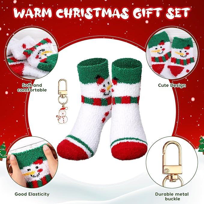 Sliner 4 Pcs Snowman Mug Gifts Set Include Christmas Coffee Mugs 17 oz with Red Spoons Funny Winter Fuzzy Socks Mini Snowman Keychains Hot Chocolate Cup for Women Men Xmas Holiday Birthday Gifts