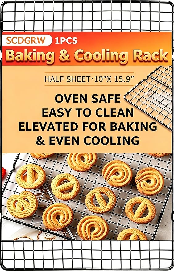 Cooling Rack Set of 1, 10" x 16" No Warp Heavy Duty Stainless Steel Baking Rack - Fits Half Sheet Pan, Oven Safe 575°F,for Baking, Roasting & Dehydrating, Dishwasher Safe