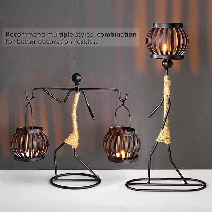 Candle Holder Decor for Centerpieces, Tea Light Candle Holder for Home, Bar, Restaurant, Hotel Dinning Table Decor, Handmade Iron Craft (Style B)