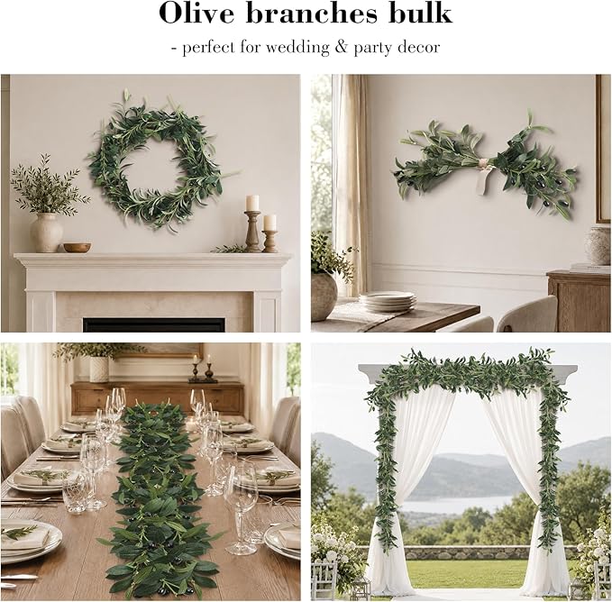 100PCS 10in Faux Olive Leaves Stems Bulk Artificial Olive Branches Bundles Greenery Plants for Small Vase Tabletop Party Activities Greenery Decor Home Office Wedding (Vase Not Included)