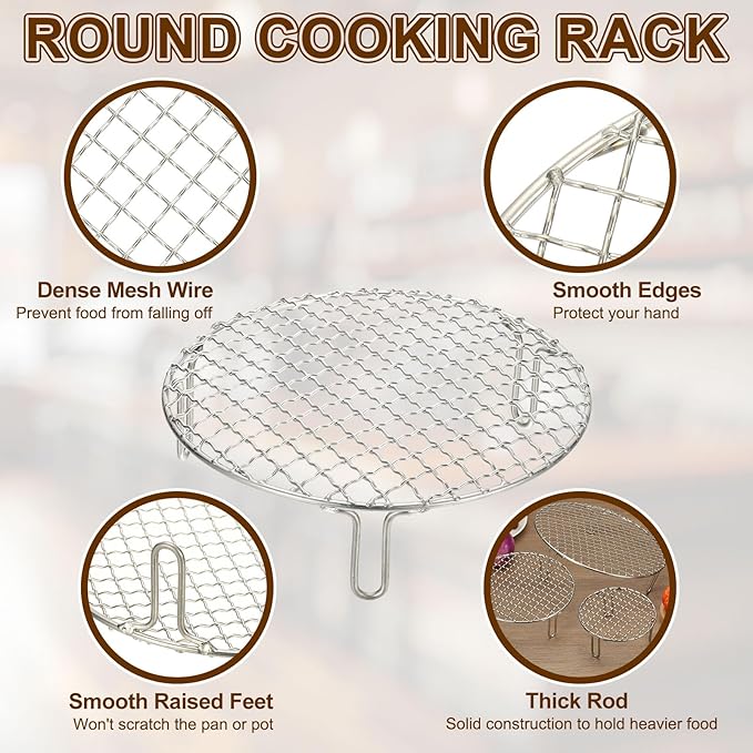 uxcell 6 Inch Round Cooking Rack, Stainless Steel Canning Racks with Legs, Barbecue Mesh Grill for Baking Cooling Steaming Cookware
