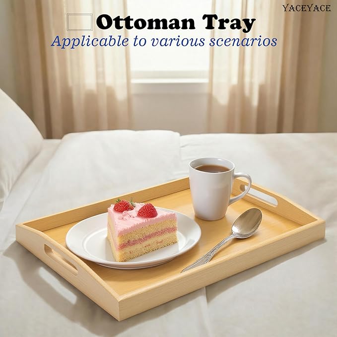 Serving Trays for Home Decor, 15.7"x11.4"x2" Medium Bamboo Serving Tray with Handle, Food Tray for Coffee Table, Ottoman, Breakfast, Dining