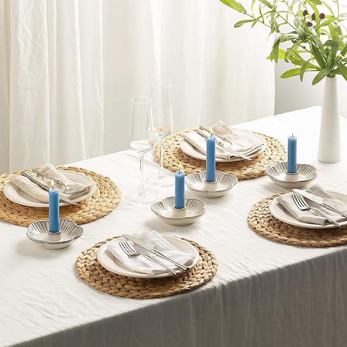 Ceramic Candle Holder, Candlestick Holder for Candles,Incense, Santo Palo, Rustic Vintage Home Decor for Halloween Christmas Weddings, Dining Room Table & Living Room Display (Vintage White)