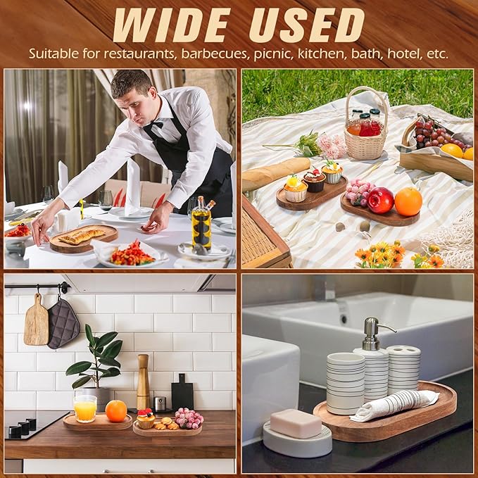 Geetery 12 Pcs Acacia Wooden Serving Trays 10 Inch Oval Wood Platter Wooden Serving Platter Oval Charcuterie Plates Board Cheese Plate Fruit Wood Tray Acacia Cheese Board for Dessert Appetizer