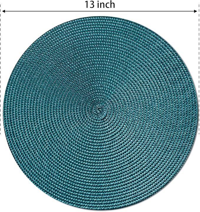 FunWheat Round Braided Placemats Set of 6 Place Mats for Dining Tables Woven Washable Non-Slip Table mats Small 13 inch(S Teal, 6pcs)