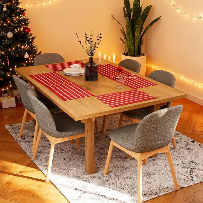 Encasa XO Dining Placemat Set of 6 | Roma Red Stripes Color | Fine Ribbed Cotton Table mat | Size 19x13 in | Machine Washable