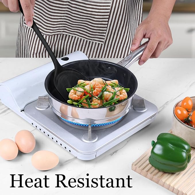 LIANYU 8Pcs Cooking Utensils Set, Heat Resistant Kitchen Utensils, Silicone Utensils Spatula Set for Nonstick Cookware with Spatula, Ladle, Turner, Spoon, Dishwasher Safe, Black