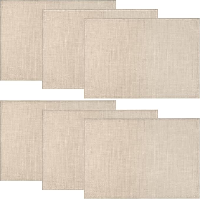 Niviy Beige Placemats Set of 6, 12x18 Inch Washable Easy to Clean Heat-Resistant Anti-Skid Beige Placemats for Holiday Party Kitchen Dining Room Decoration