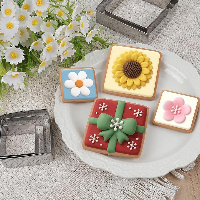 6 Pcs Square Cookie Cutter Set, 6 Sizes Cookie Stainless Steel Cutters, Square Biscuit Stainless Steel Cutter for Home Baking, Party Favors
