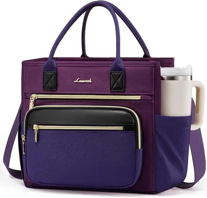 LOVEVOOK Insulated Lunch Bag Women,Wide Opening Adult Lunch Box Women with Cup Holder,Large Leakproof Cooler Bag for Work Picnic Beach Family College Mom,Lunch Teacher Tote Bag for Gift